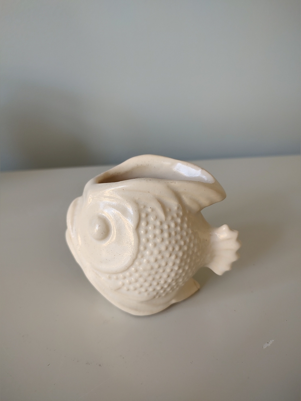 Vintage Nelson McCoy Puffer Fish Planter Vase Cream White